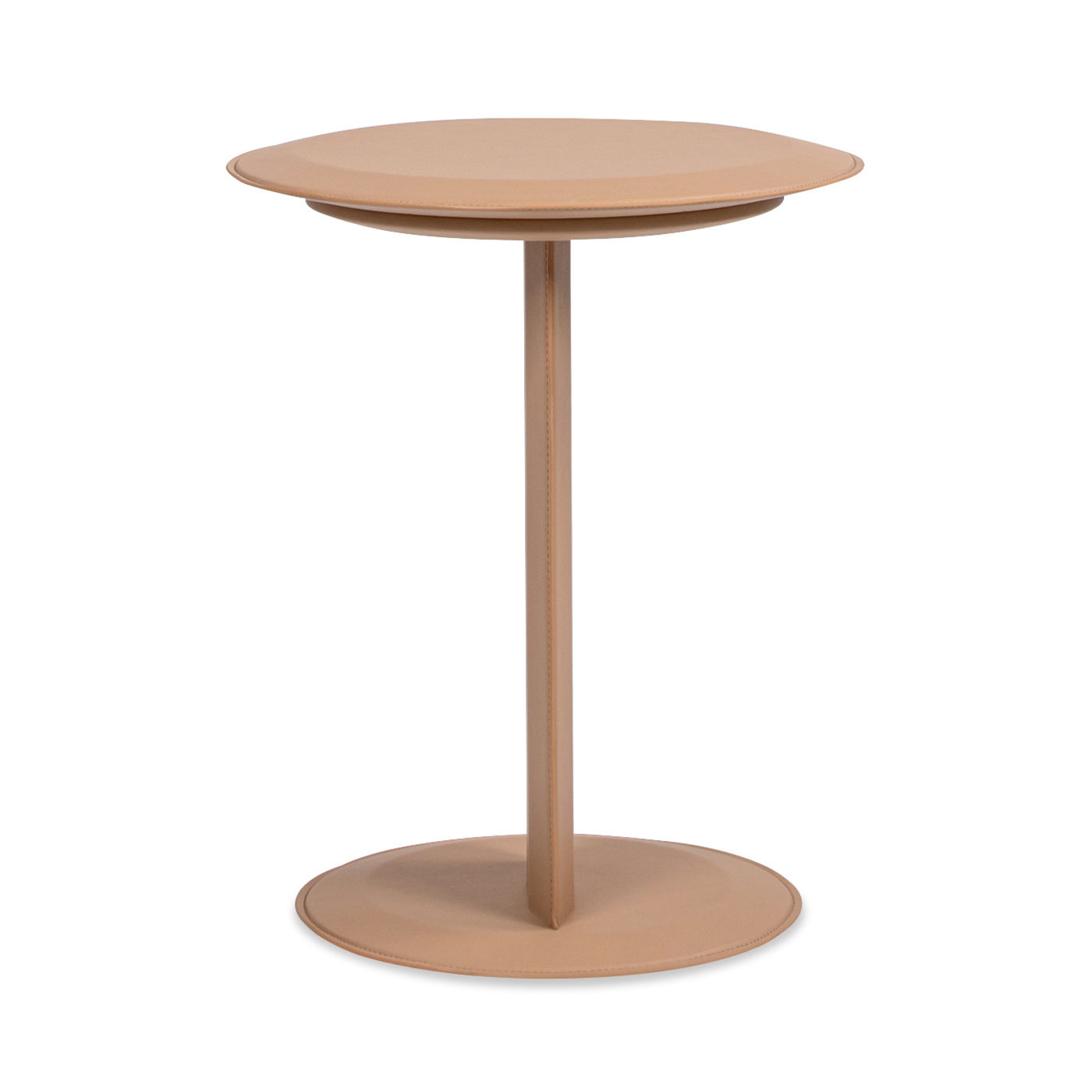 Mode - Leatherette Round C-Shaped Sofa Side Table - Saddle Brown