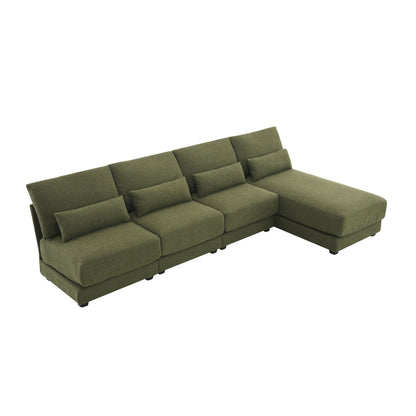 Oversized Deep Seat Sectional Sofa With Reversible Chaise, Loop Yarn Fabric 5-Seat Armless Indoor Furniture, Convertible L-Shaped Couch For Living Room, Apartment