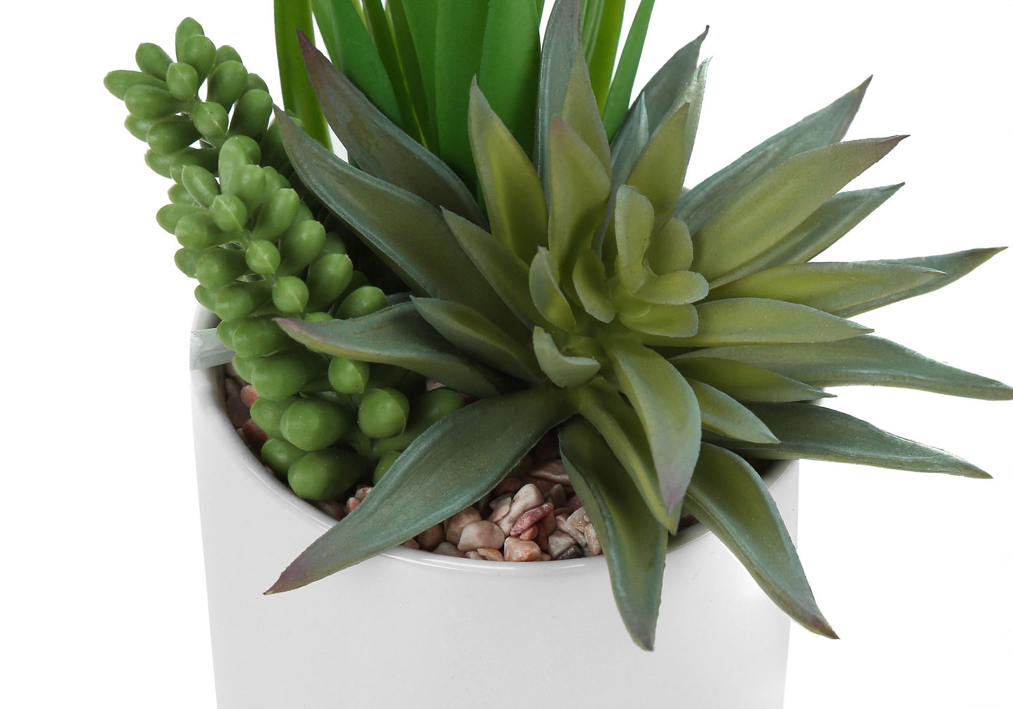 7" Tall, Artificial Plant, Succulent, Indoor, Faux, Fake, Table, Greenery, Potted, Decorative (Set of 2) - Green / White