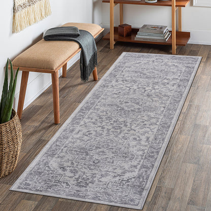 2' x 8' Oriental Non-Shedding Stylish And Stain Resistant Area Rug - Silver