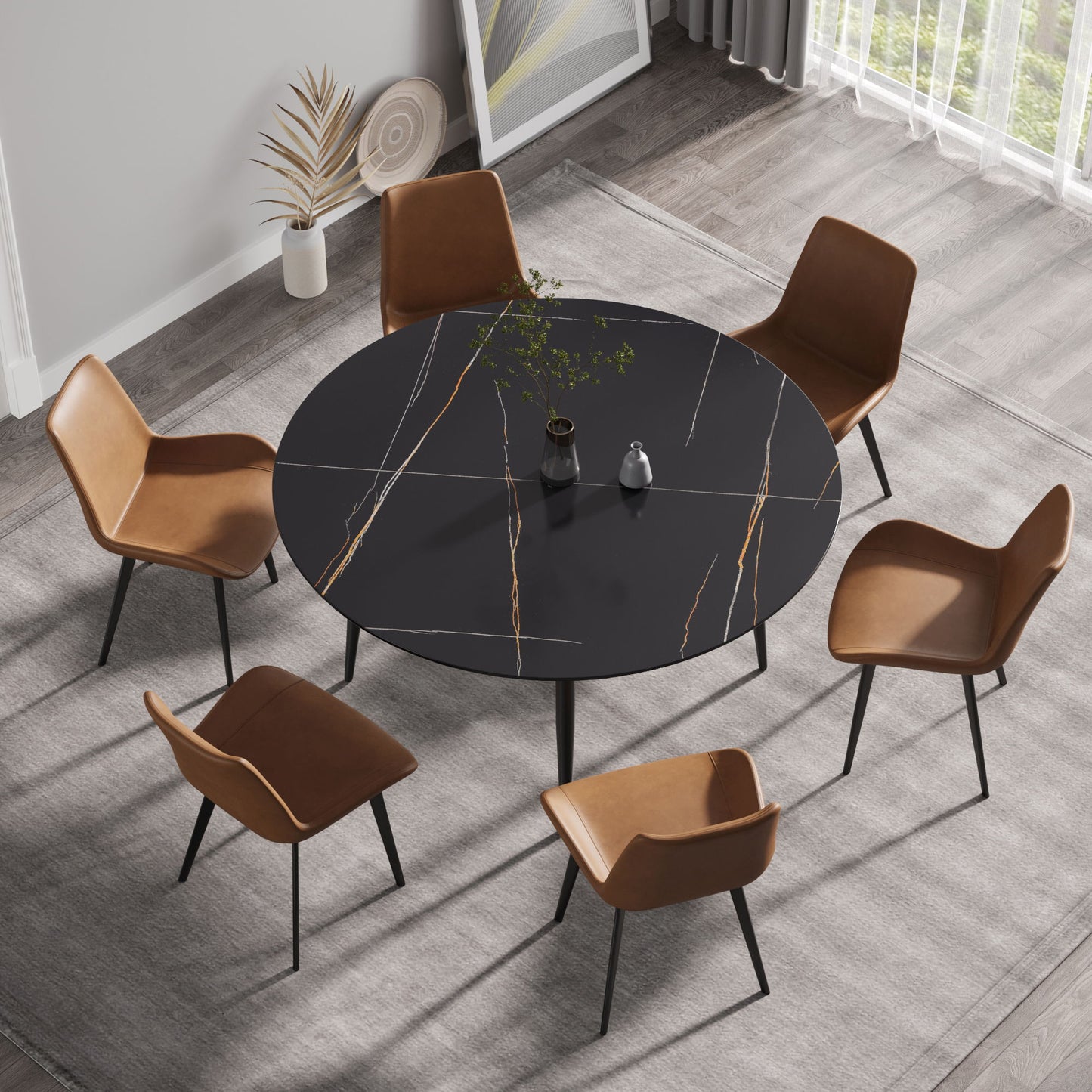 Modern Man-Made Stone Round Dining Table-Position For 6 People