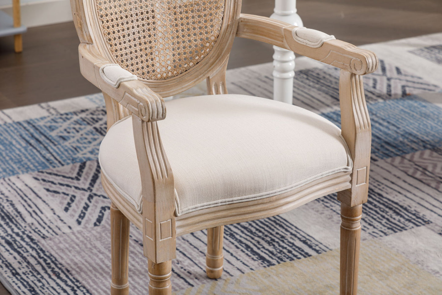 French Vintage Upholstered Fabric Dining Armchair (Set of 2) - Beige