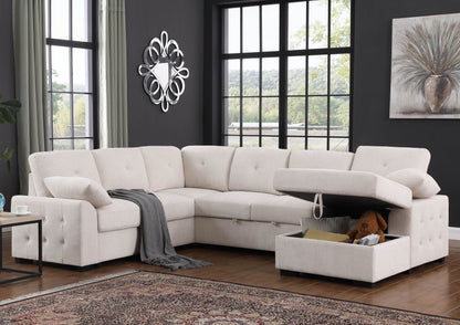 Nyhan - Upholstered Corner Sectional With Pull Out Loveseat And Storaged Chaise