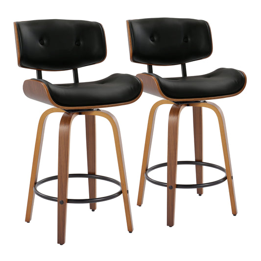 Lombardi - Mid-Century Modern Fixed Height Counter Stool With Swivel With Round Footrest (Set of 2)