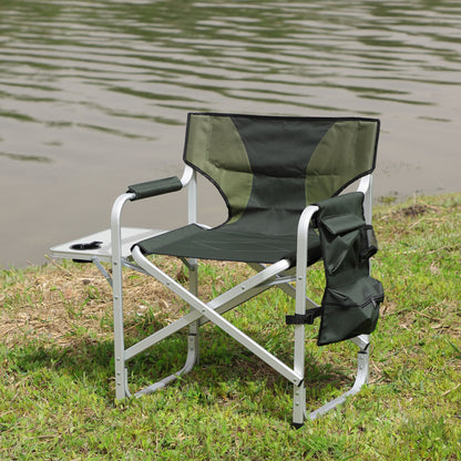 Padded Folding Outdoor Chair With Side Table And Storage Pockets, Lightweight Oversized Directors Chair For Indoor, Outdoor Camping, Picnics And Fishing