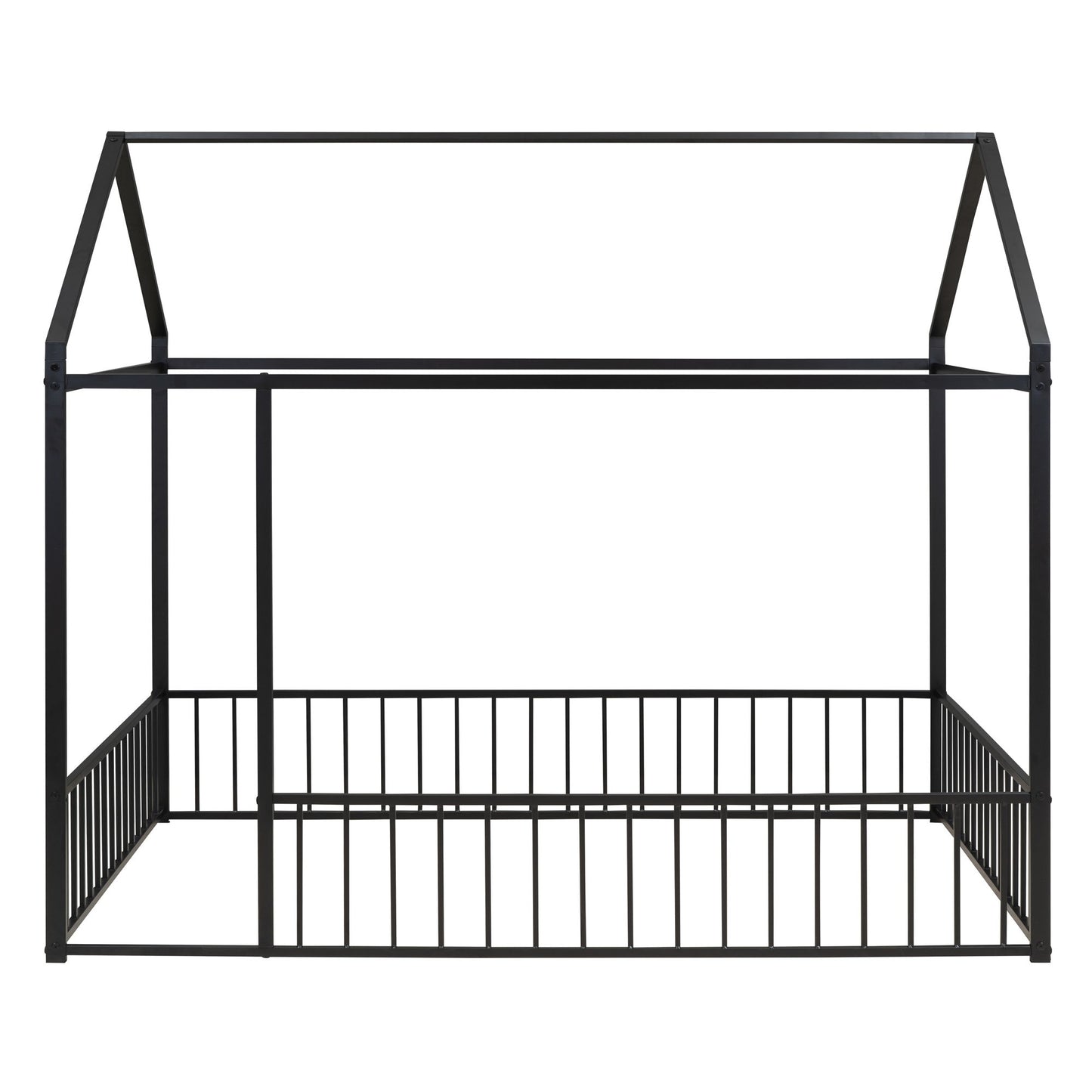 Metal Bed House Bed Frame With Fence, For Kids, Teens, Girls, Boys