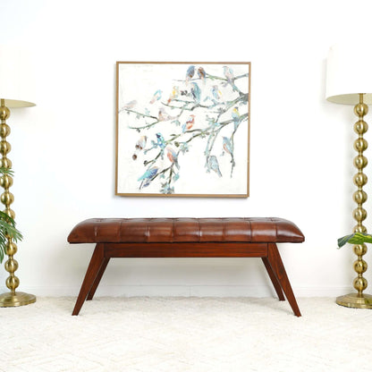 Maja - Mid-Century Modern Leather Bench - Cognac / Dark Brown