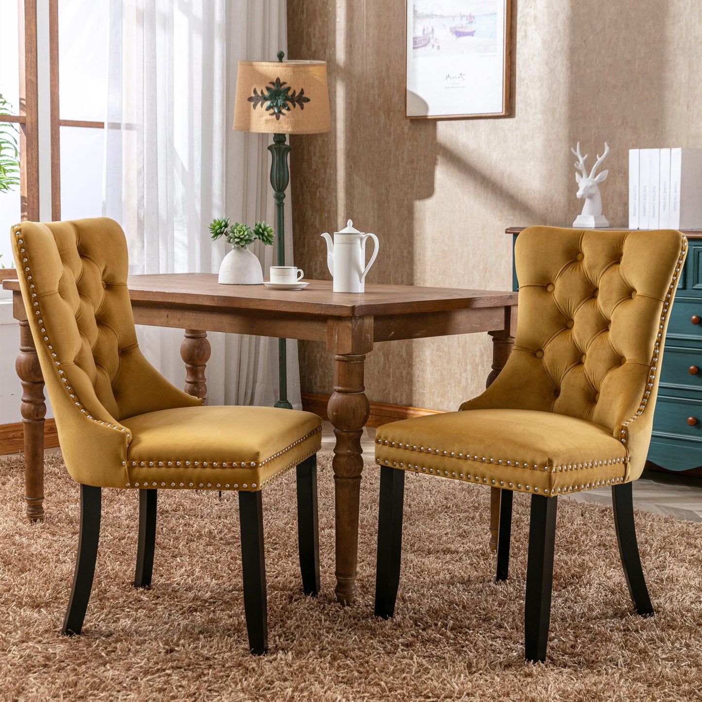 Nikki - Modern, High-End Tufted Solid Wood Contemporary Velvet Upholstered Dining Chair With Wood Legs Nailhead Trim (Set of 2)