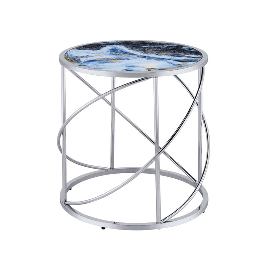 Lyda - Marble Print End Table - Blue