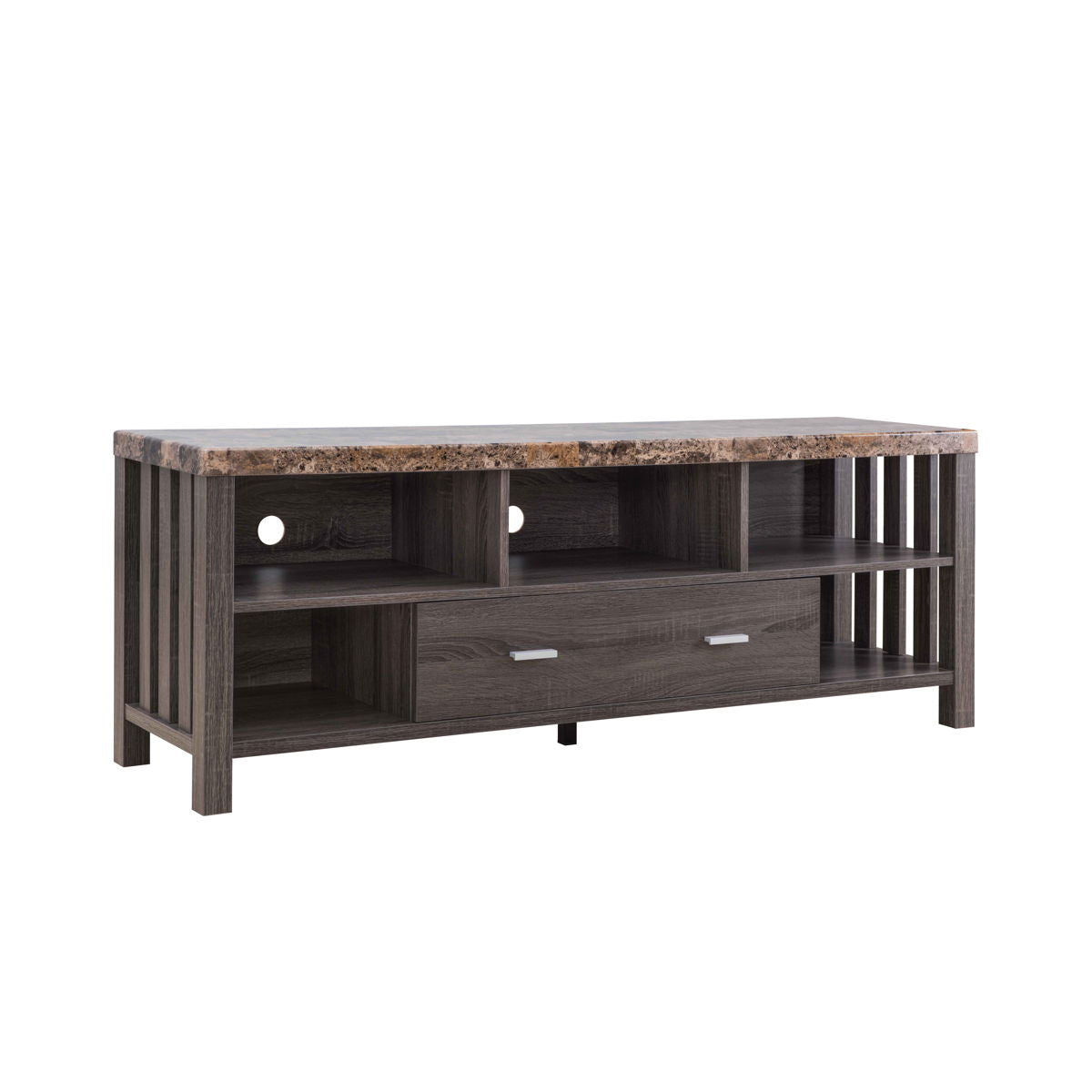 TV Stand With Faux Marble Top With Five Shelves And One Bottom Drawer - Distressed Gray