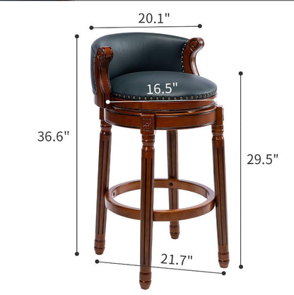 29.5'' Cow Top Leather Wooden Bar Stool, 360 Degree Swivel Bar Height Chair With Backs For Home Kitchen Counter