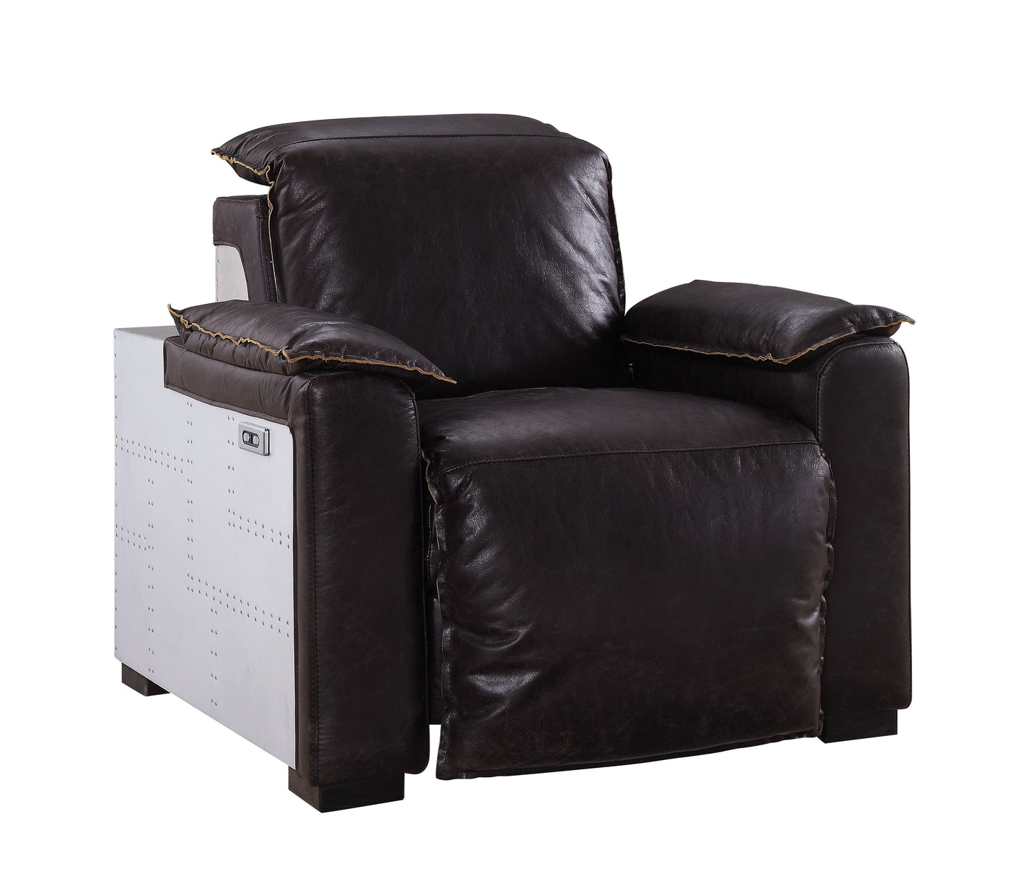 Misezon - Top Grain Leather Power Motion Recliner - Dark Brown