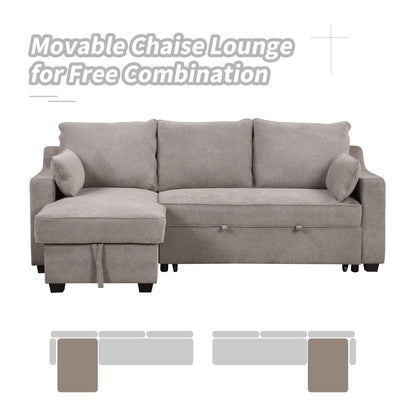 Pull Out Sleeper Sofa L-Shaped Couch Convertible Sofa Bed With Storage Chaise, Storage Racks And USB Ports