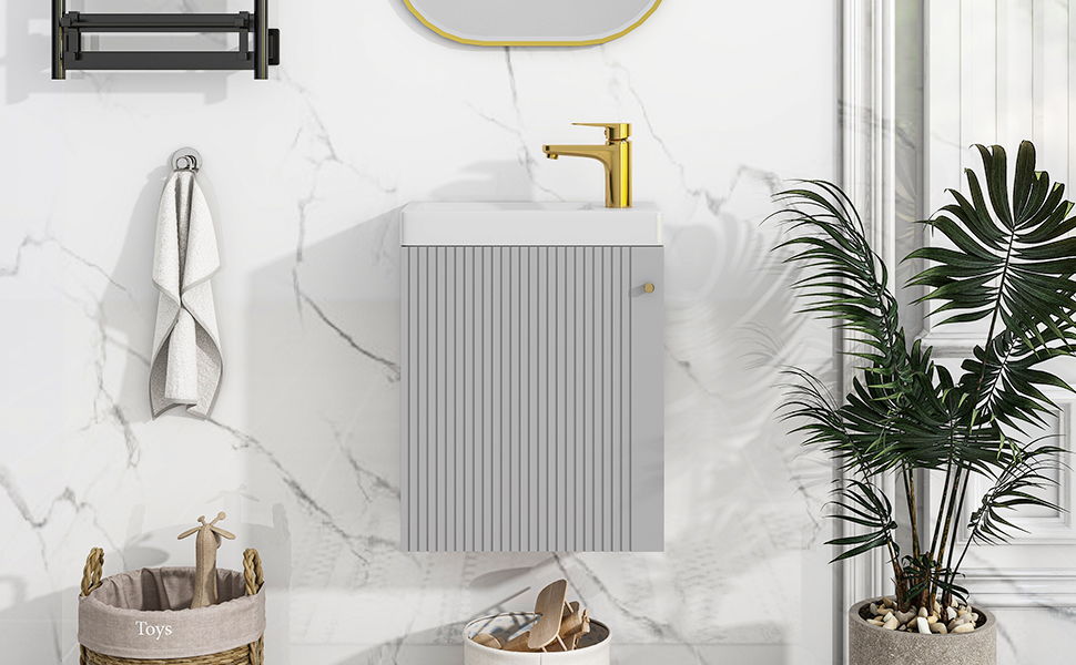 Contemporary Wall-Mounted Bathroom Vanity Combo Cabinet With Ceramic Basin Ideal For Small Bathrooms