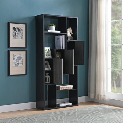 Bookcase Display Storage Cabinet, Multi Shelves - Black / Distressed Gray