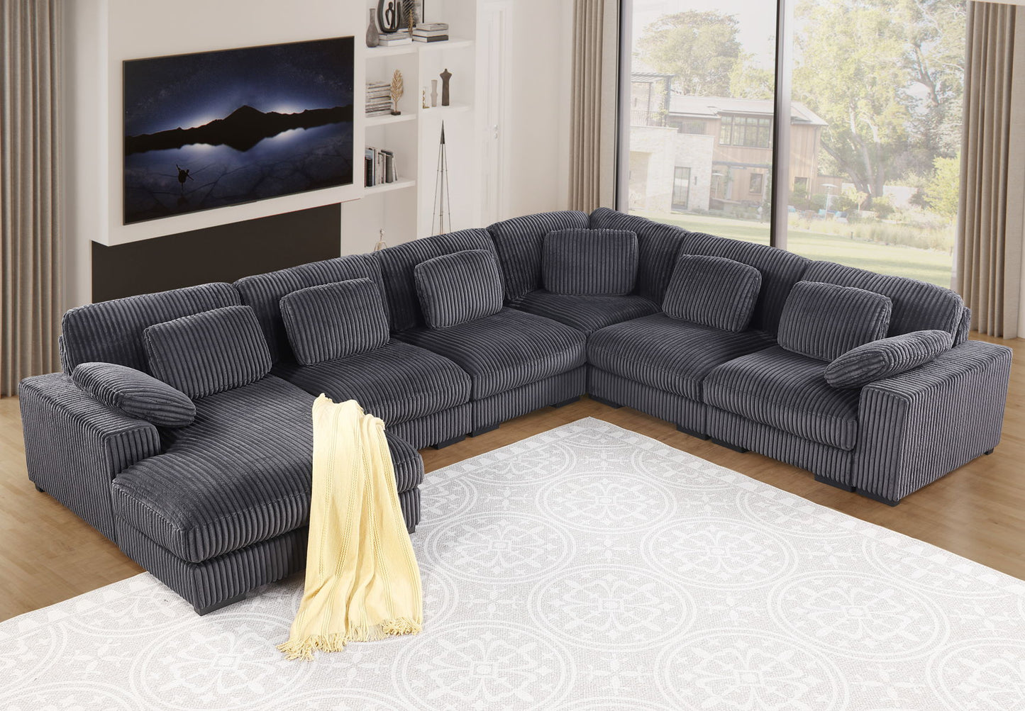 Nadine - Corduroy Modular Corner Sectional Sofa With Left Facing Chaise