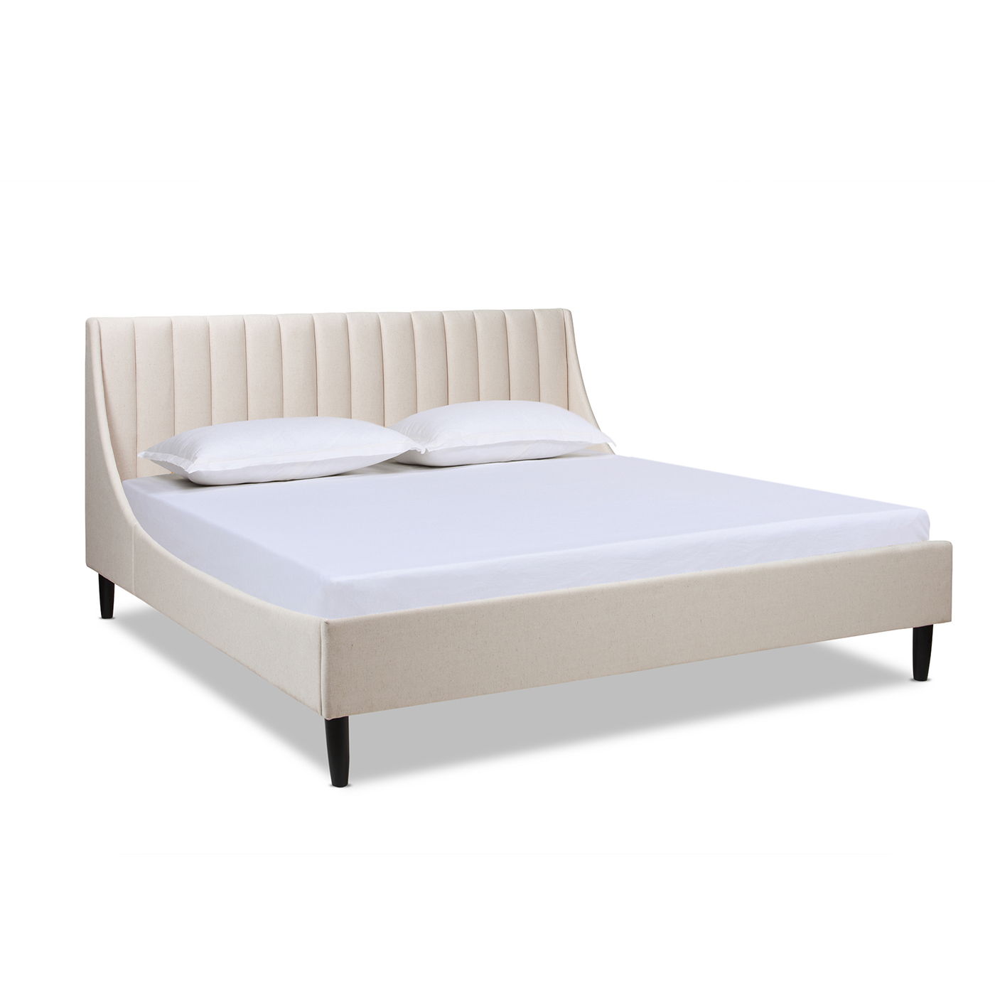 Aspen - King Vertical Tufted Headboard Platform Bed Set - Light Beige