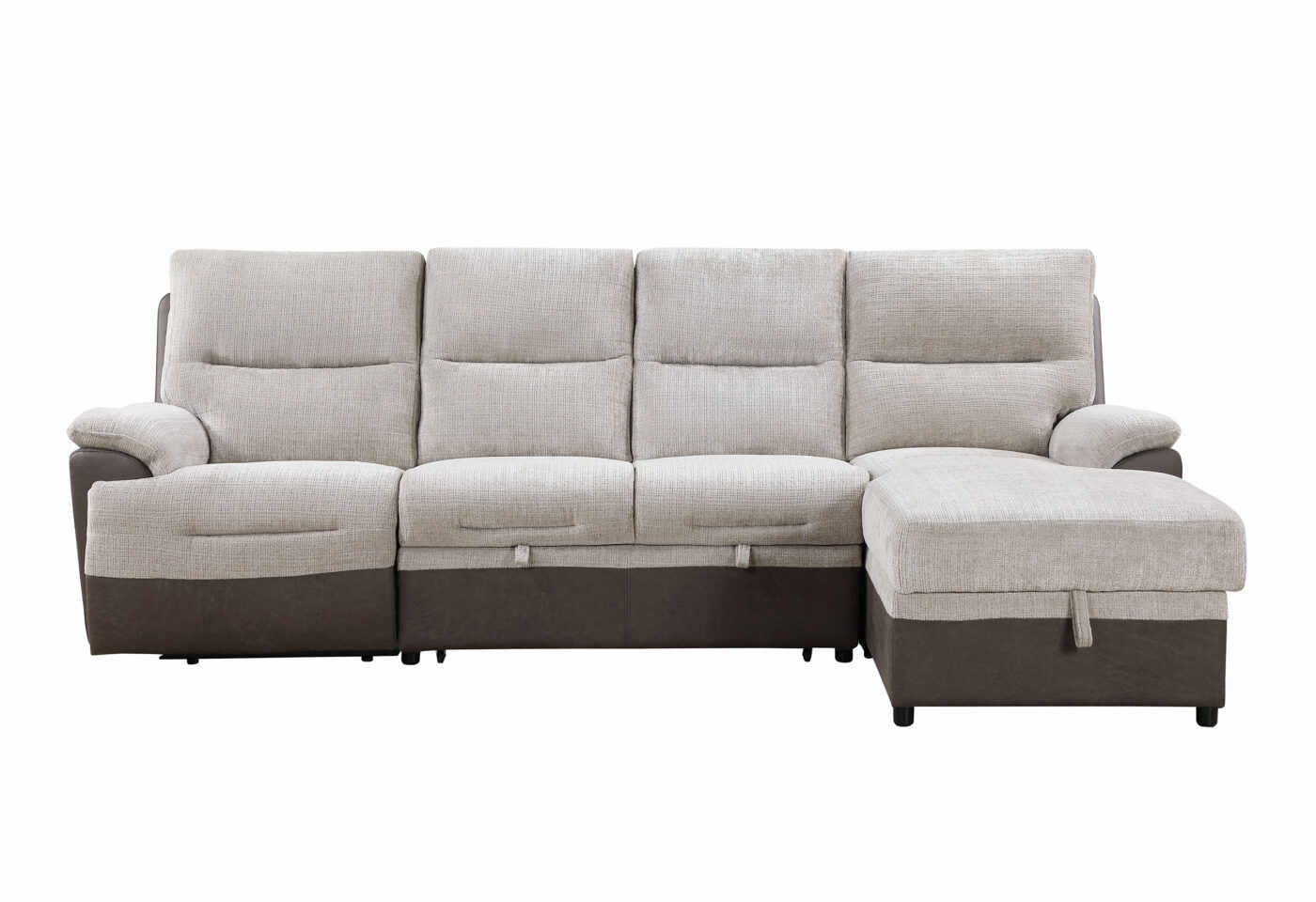 Kia - Sectional With Power And USB - Beige / Brown