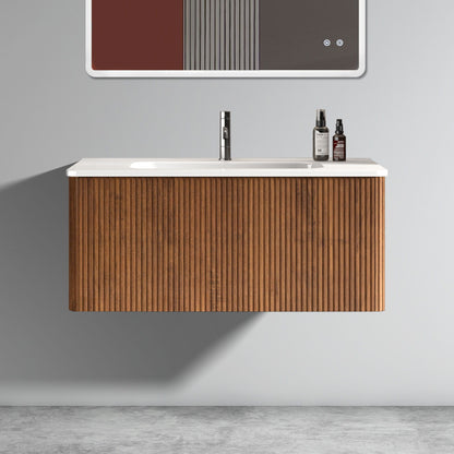 Etna - Striped Bathroom Vanity With Ceramic Sink, Wall Mounted Floating Bathroom Vanity For Modern Bathroom