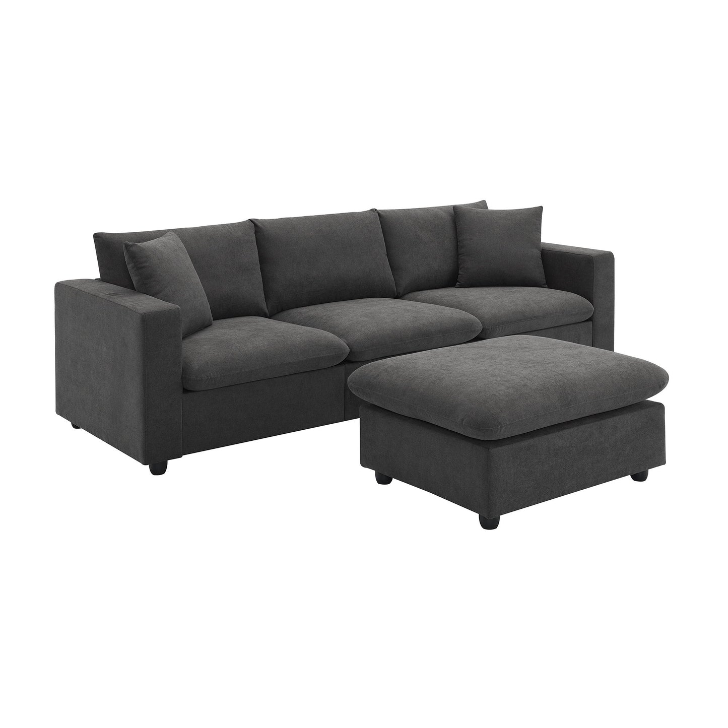 Modern Sectional Sofa, L-Shaped Couch Set With 2 Free Pillows, 4-Seat Polyester Fabric Couch Set With Convertible Ottoman For Living Room, Apartment, Office