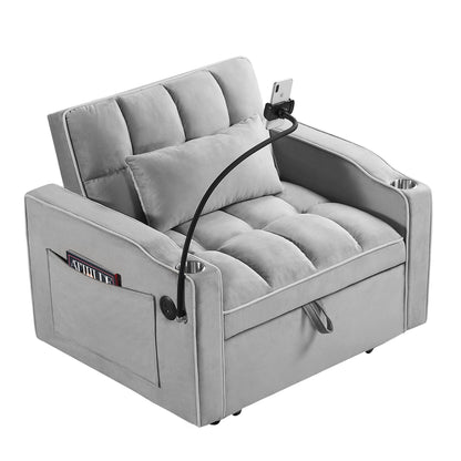 Convertible Sleeper Chair Sofa Bed Adjustable Pull Out Sleeper Chair Bed Multi-Pockets Folding Sofa Bed For Living Room Bedroom Small Space, 3 In 1 Sofa Bed