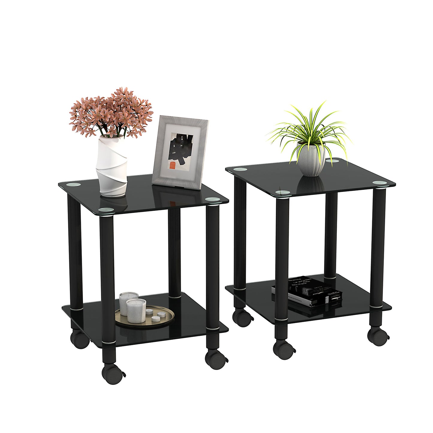 Side Table, 2 Tier Space End Table, Modern Night Stand, Sofa Table, Side Table With Storage Shelve