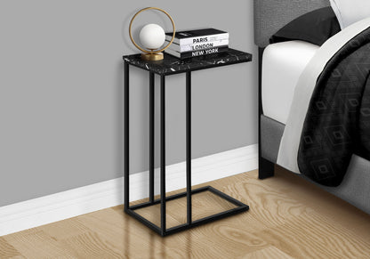 Accent Table, C - Shaped, Marble Look Modern Design - Black