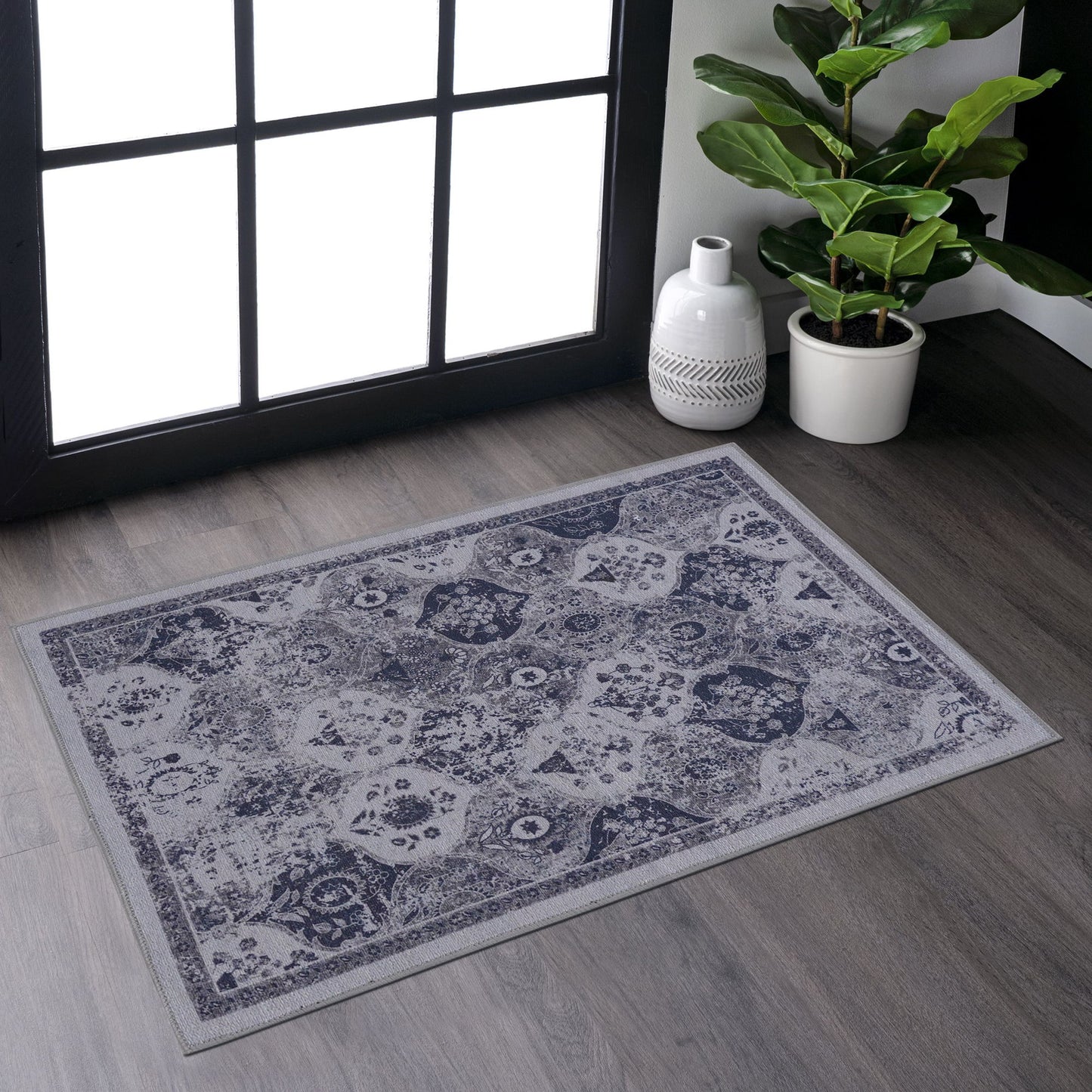 2' x 3' Area Rug, Machine Washable, Low-Pile Non-Slip Non-Shedding Foldable Kid & Pet Friendly, - Blue