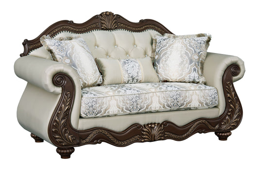 Pierce - Loveseat With 3 Pillows - Beige / Cherry