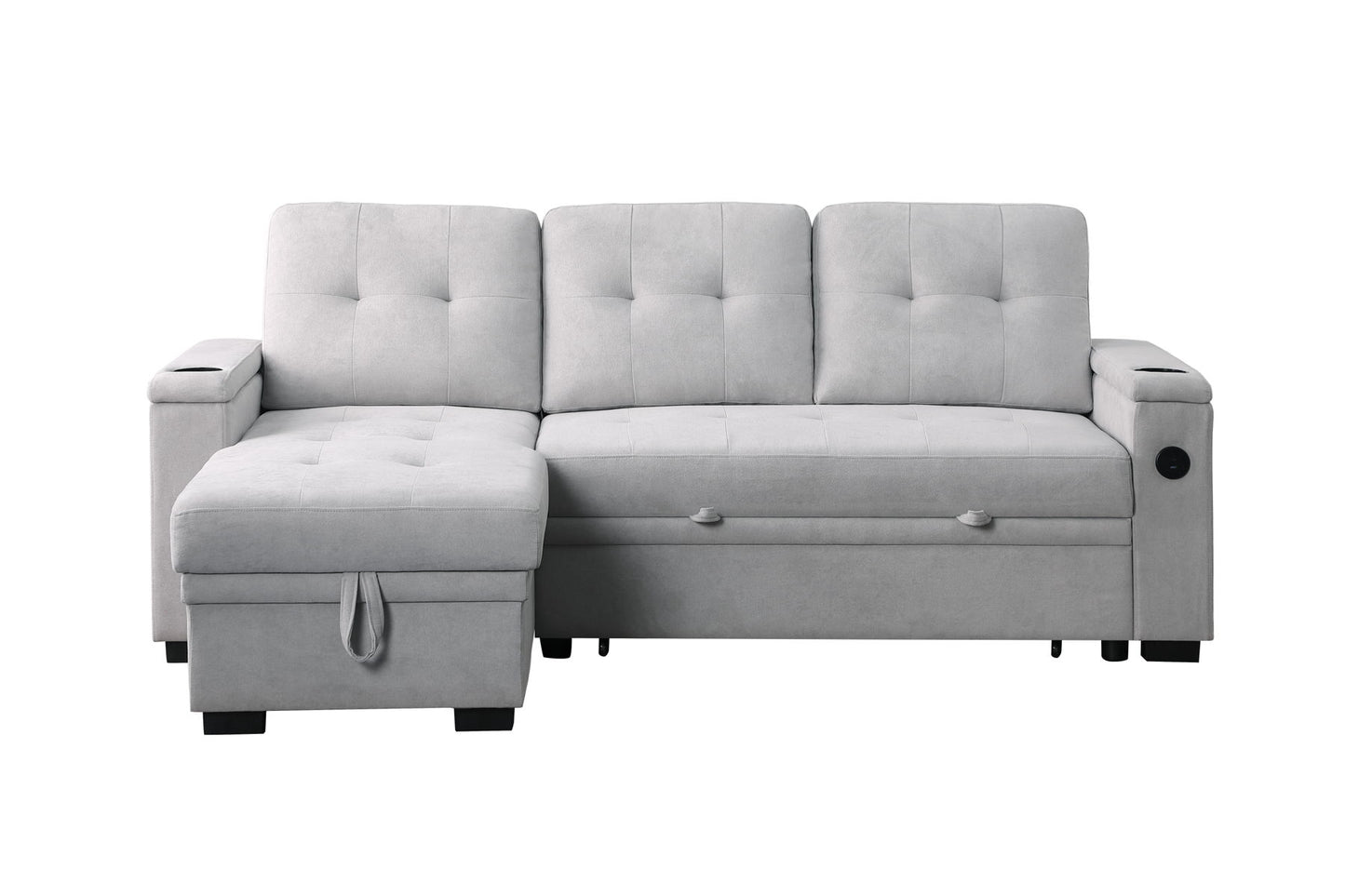 Ashlyn II - 84"W Woven Fabric Reversible Sleeper Sectional Sofa with Storage Chaise