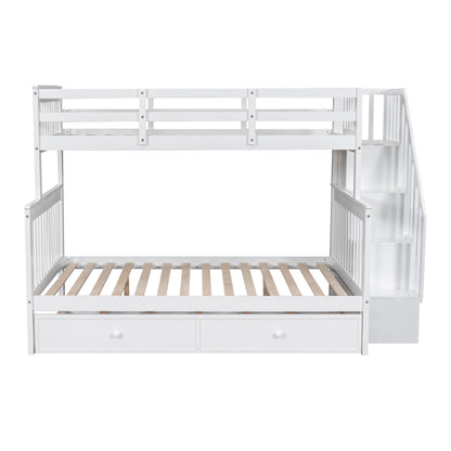 Stairway Bunk Bed With Twin Size Trundle, Storage And Guard Rail For Bedroom, Dorm