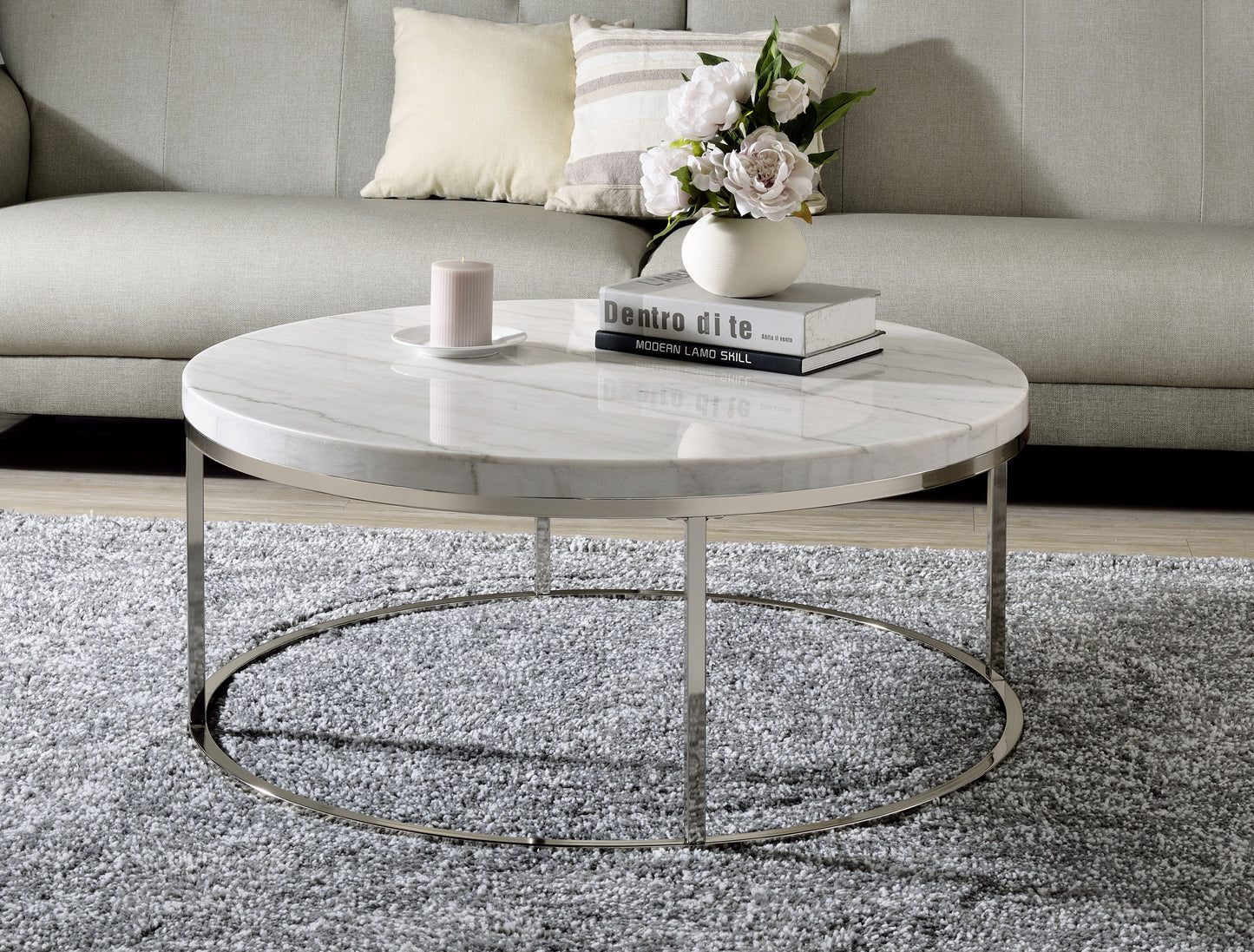 Zaidee - Mable Top Nickel Coffee Table - White