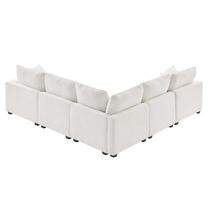 Modern L Shape Modular Sofa, 5 Seat Chenille Sectional Couch Set With 2 Pillows Included, Freely Combinable Indoor Funiture For Living Room, Apartment, Office