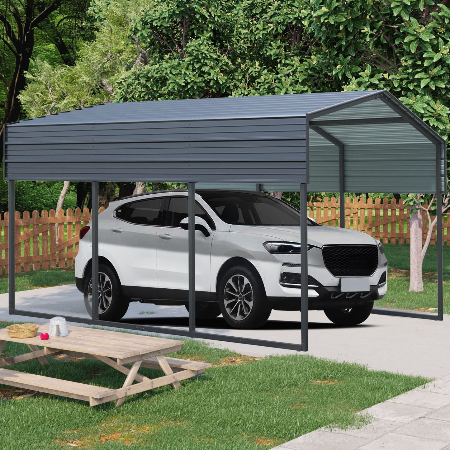 10 X 15 Ft Carport, Outdoor Carport, Heavy Duty Carport Canopy With Galvanized Steel Roof And Frame, Metal Carport Large Garage For Driveway Car, Truck - Charcoal