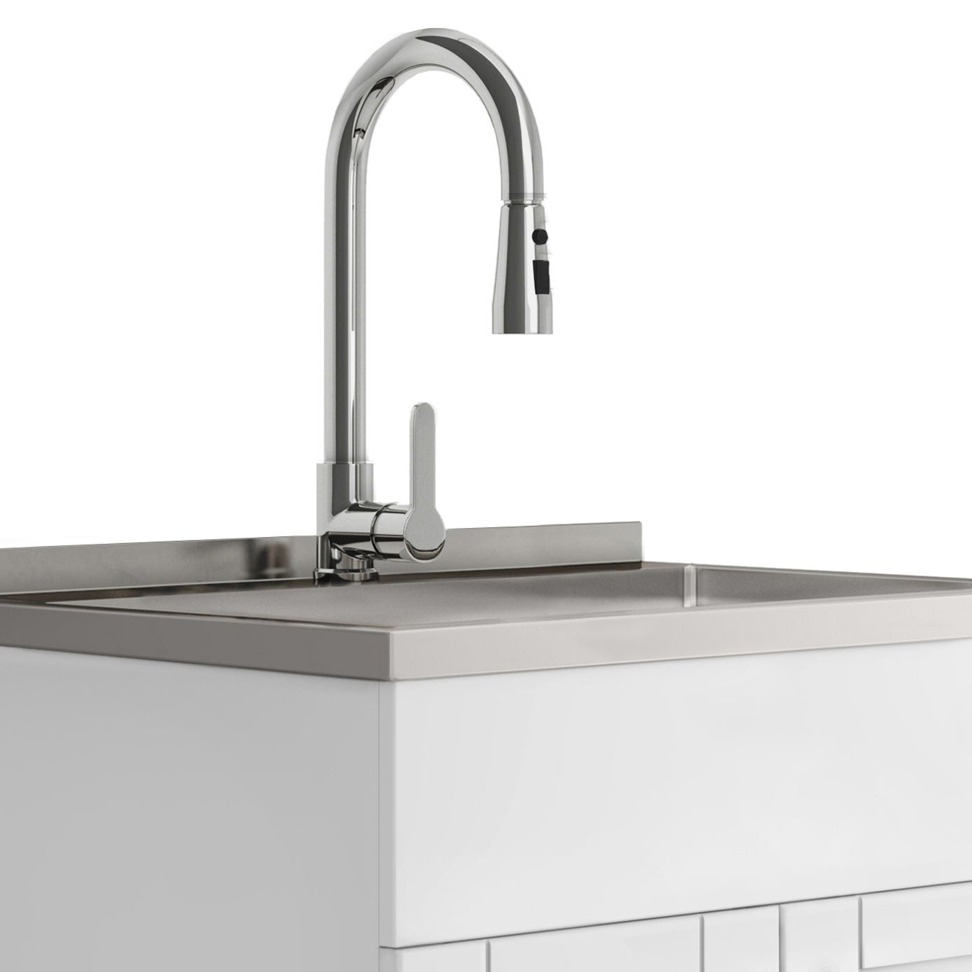 Shaker - Modern Wide, Laundry Cabinet With Faucet And Stainless Steel Sink