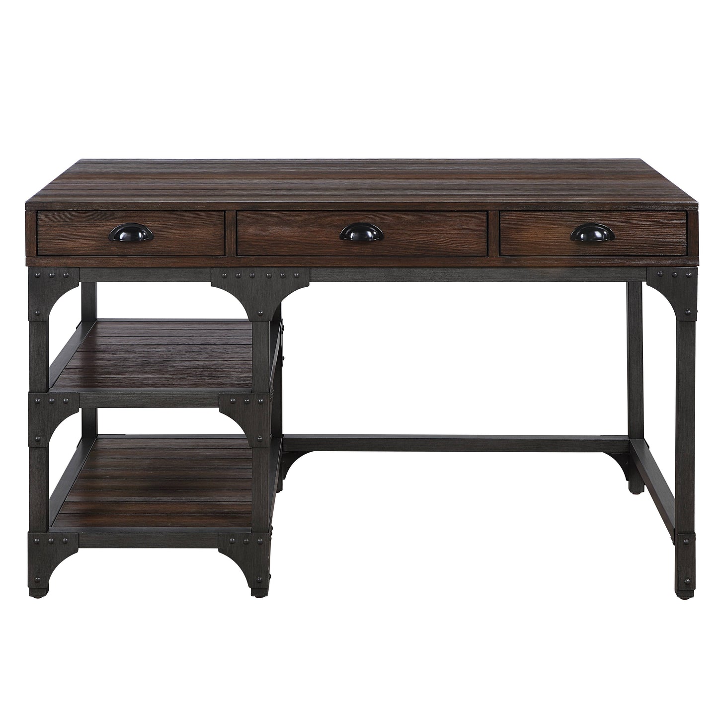 Antique Metal Writing Desk - Espresso / Oak