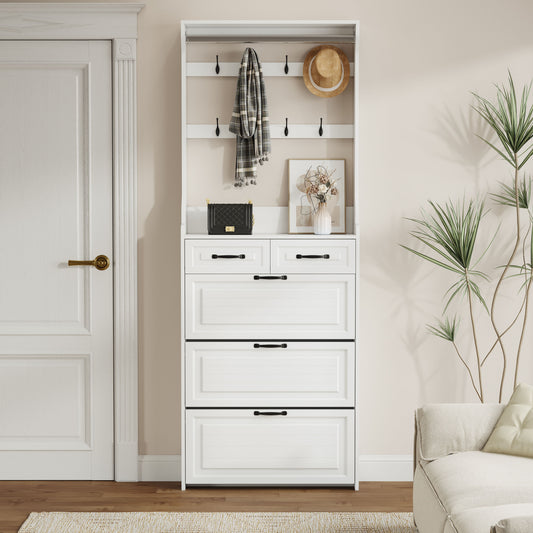 Shoe Cabinet With 3 Doors 2 Drawers With Hanger, Door With Shape, Large Space For Storage