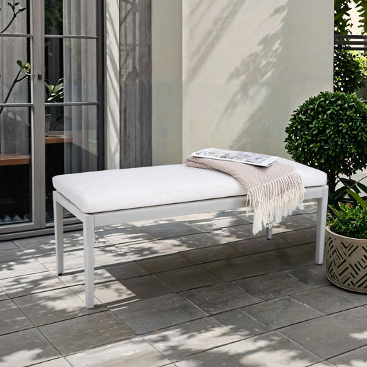 Outdoor Patio Aluminum Stationary Bench With Sunbrella Fabric Cushion - Grayish