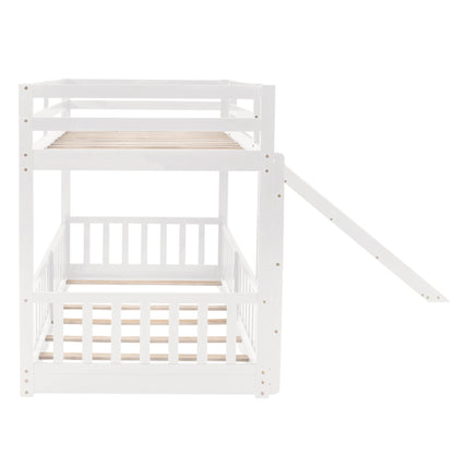 Twin Over Twin Bunk Bed With Slide And Ladder - White