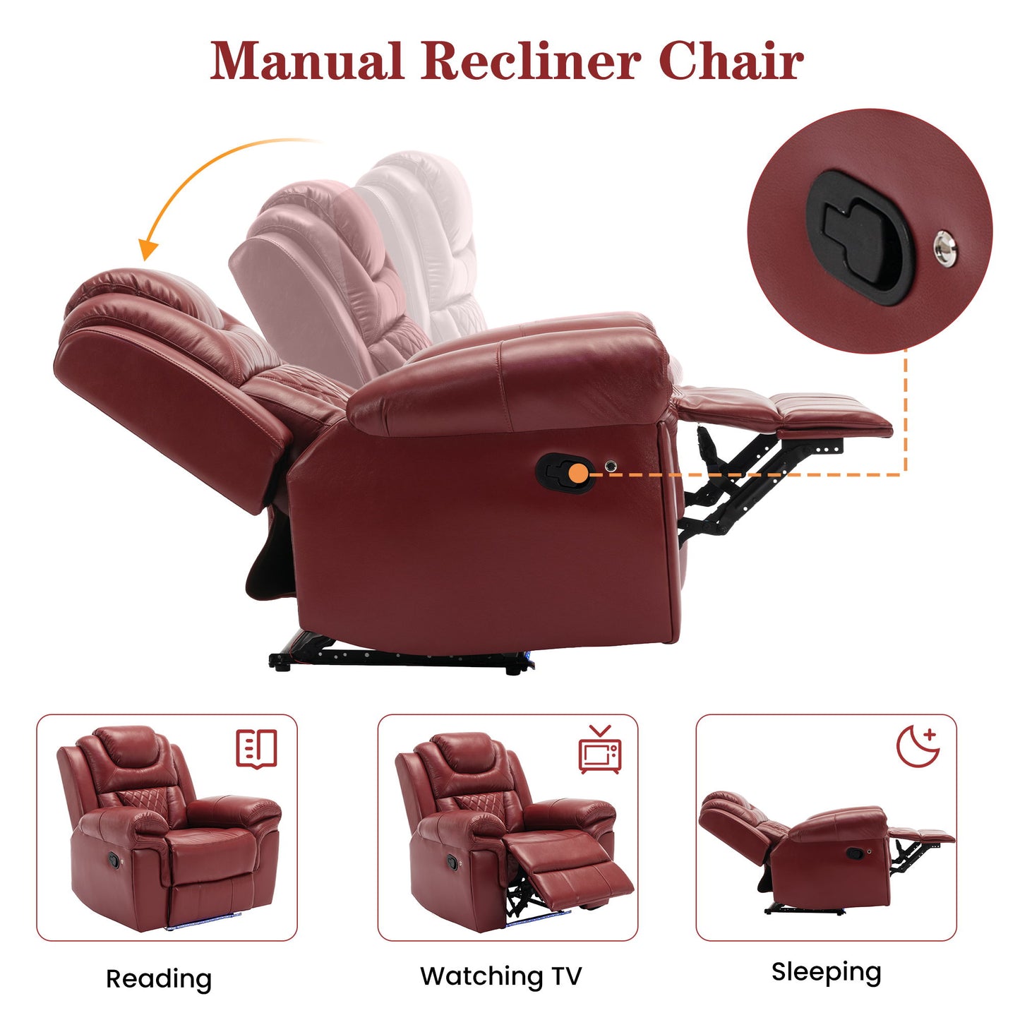 Home Theater Seating Manual Recliner Chair With Center Console And Led Light Strip For Living Room