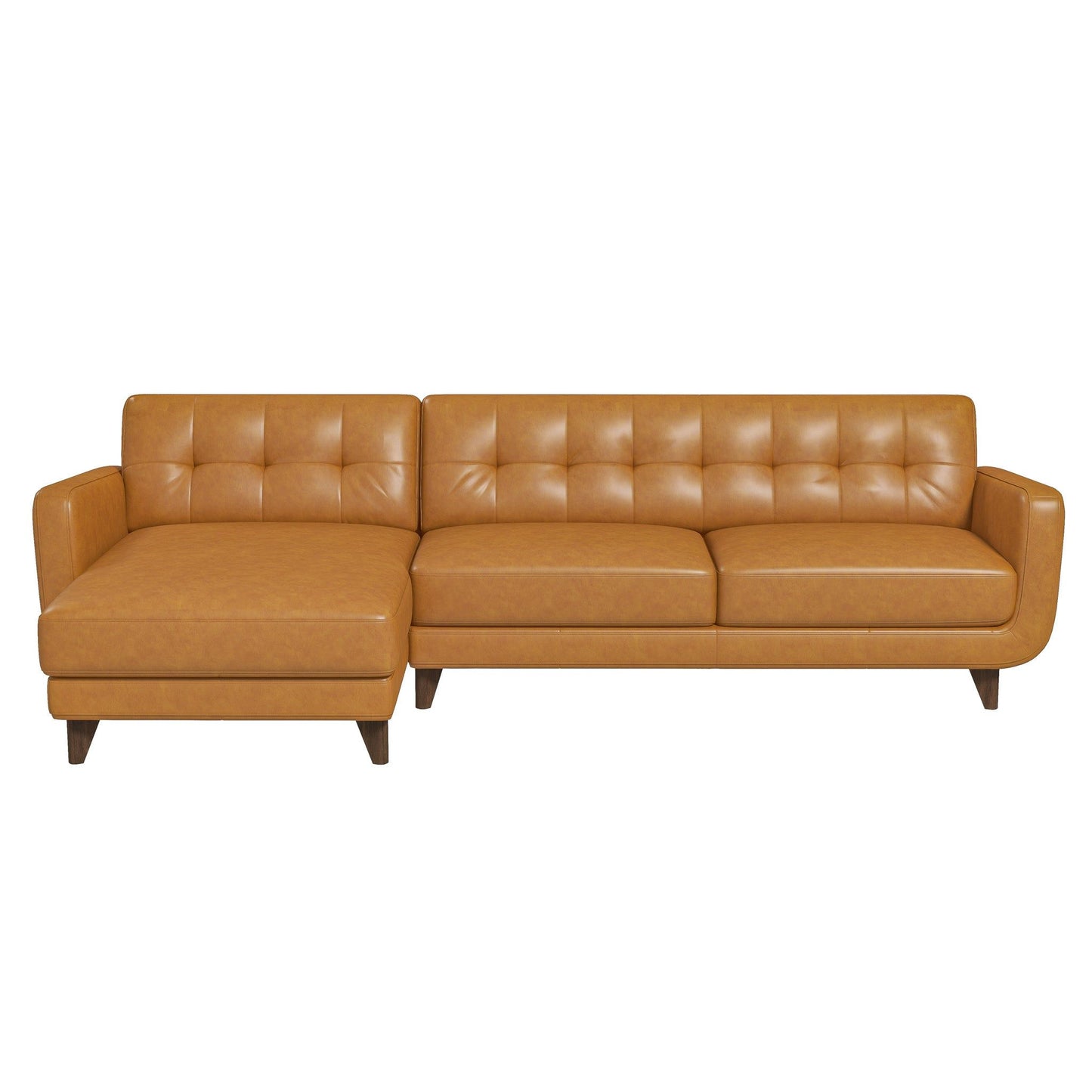 Allison - Mid-Century Modern Leather Sectional Sofa Chaise