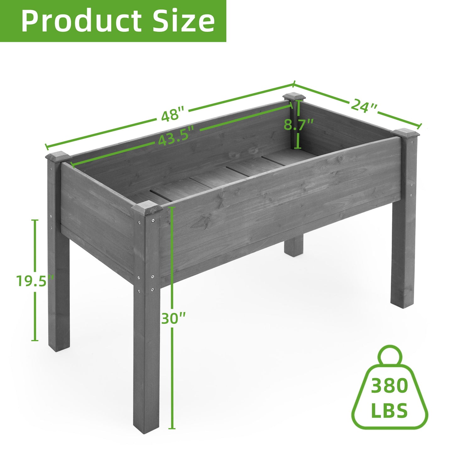 Raised Garden Bed With Legs, Elevated Wooden Planter Box For Outdoor Plants - Gray