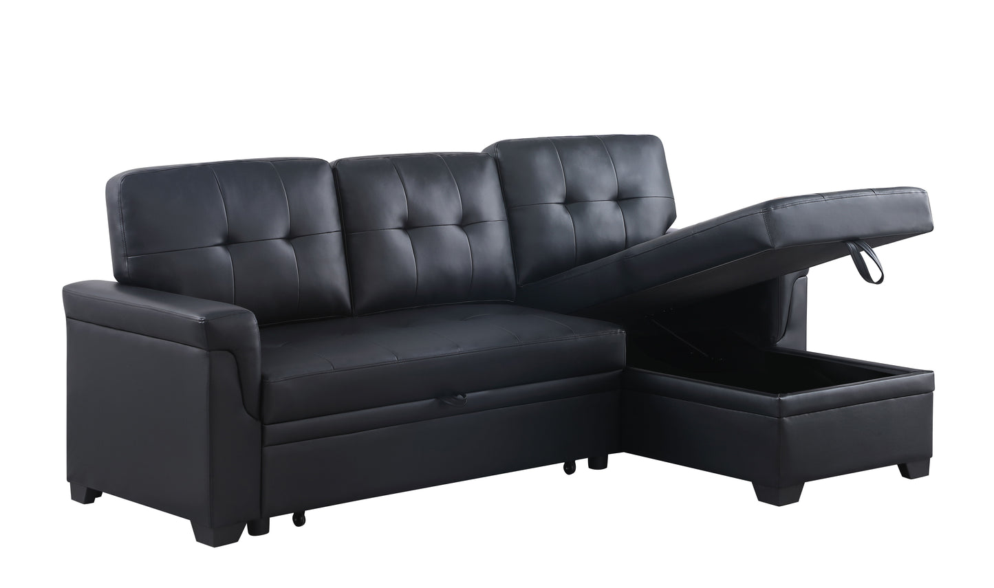 Lexi - Vegan Leather Modern Reversible Sleeper Sectional Sofa With Storage Chaise