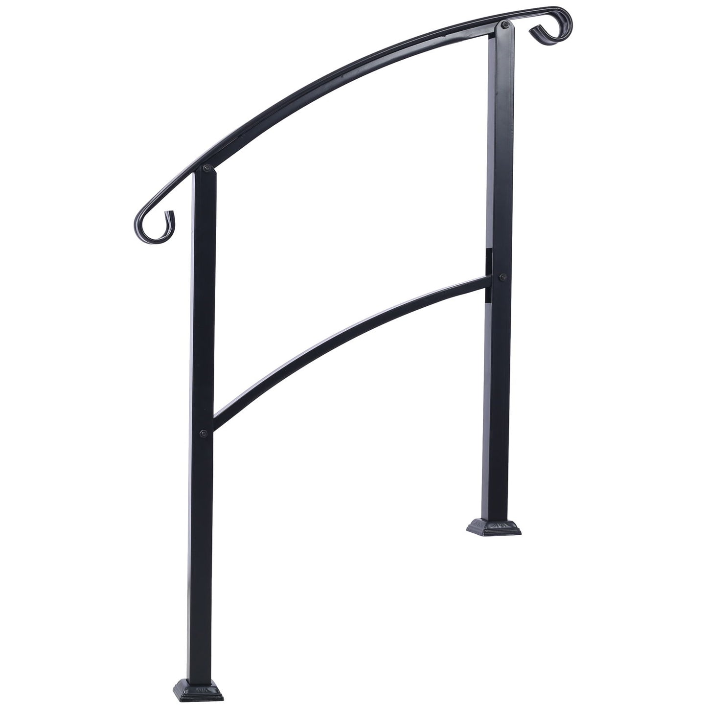 Handrails For Outdoor Steps, Fit 1 Or 3 Steps Outdoor Stair Railing, Flexible Front Porch Hand Rail, Transitional Handrails For Concrete Steps Or Wooden Stairs - Black