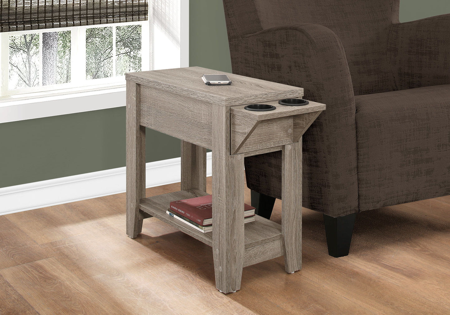 Accent Side Table, Storage, Lamp, Transitional Space-Saving Design