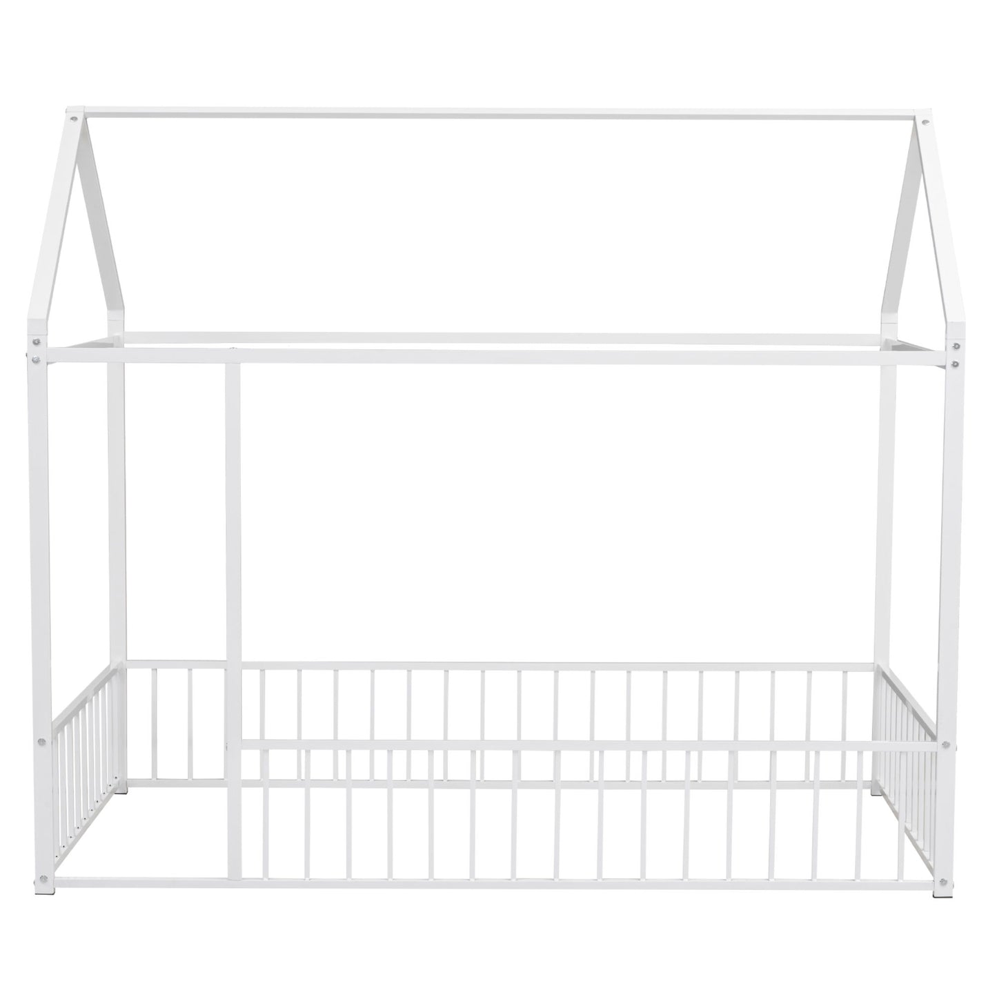 Twin Size Metal Bed House Bed Frame With Fence, For Kids, Teens, Girls, Boys