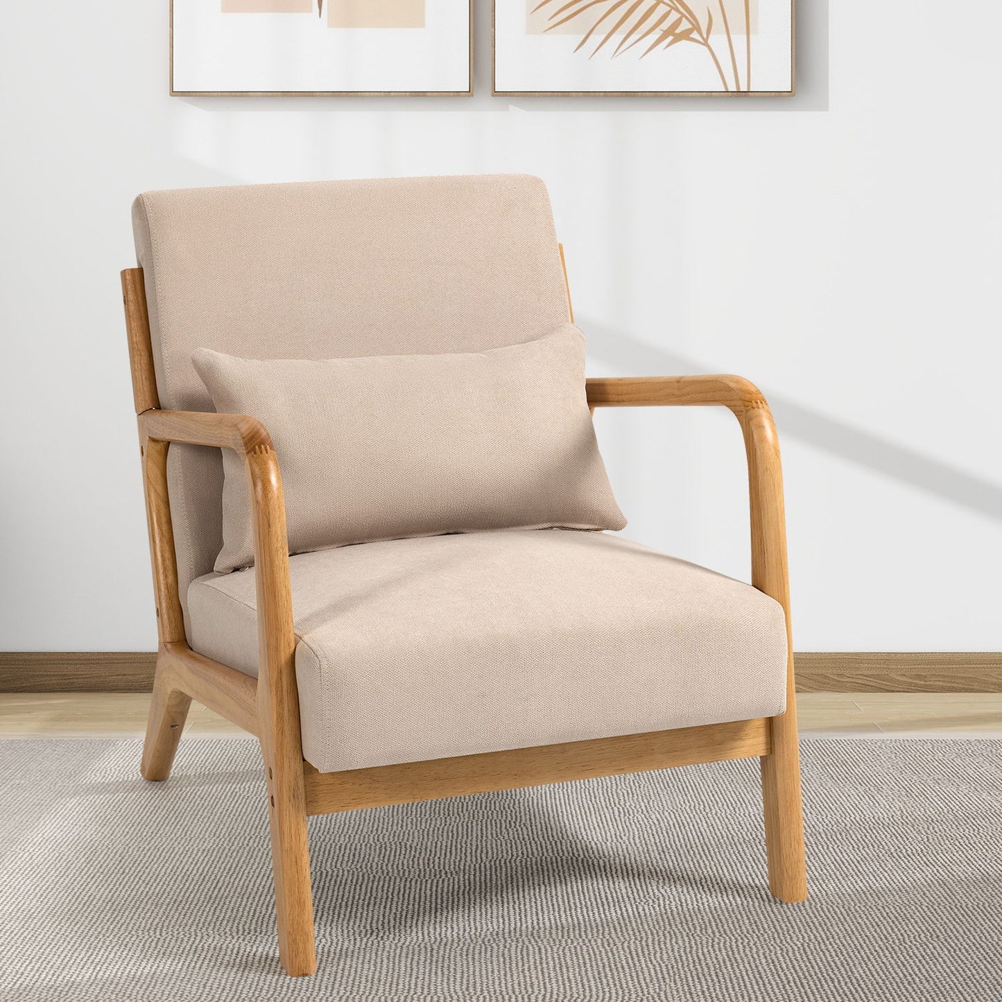 Leisure Chair With Solid Wood Armrest And Feet, Mid-Century Modern Accent Sofa, 1 Seat