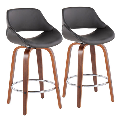 Fabrico - Mid Century Modern, Fixed Height Counter Stool With Round Footrest (Set of 2)