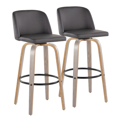 Toriano - Mid-Century Modern Fixed Height BarStool With Round Footrest (Set of 2)