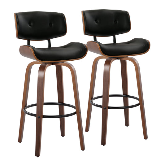 Lombardi - Mid-Century Modern Fixed Height Barstool With Swivel With Round Footrest (Set of 2)